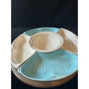 Maurice Of California Pottery S-14 Chip & Dip Set Blue & White Lazy Susan Mcm